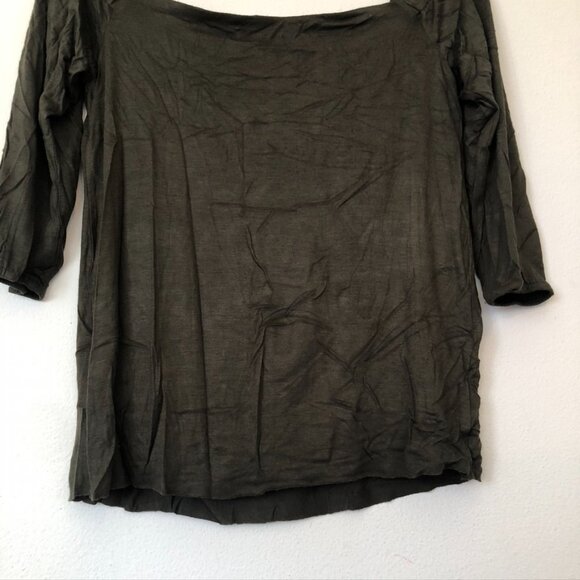 BAILEY 44 ANTHROPOLOGIE ANTHRO Off the Shoulder 3/4 Sleeve Shirt Olive Green Top - Picture 15 of 15
